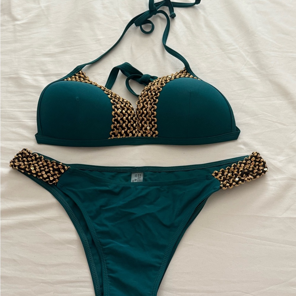 Elegant Teal and Gold Bikini Set